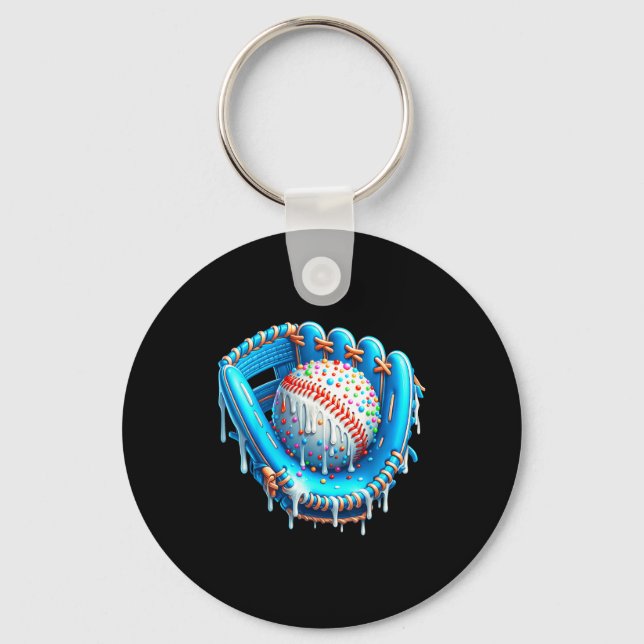 Baseball Drip Ice Cream Glove With Sprinkles Ball  Key Ring (Front)