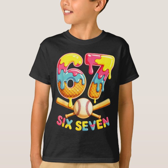 Baseball Drip Ice Cream Number 67 Player Lifestyle T-Shirt (Front)
