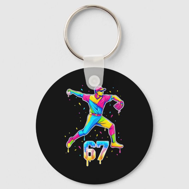 Baseball Drip Ice Cream Number 67 Player Or 67th B Key Ring (Front)