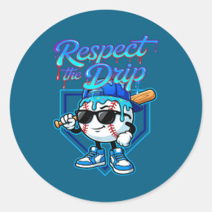 Baseball Drip Ice Cream Respect The Drip Home Plat Classic Round Sticker