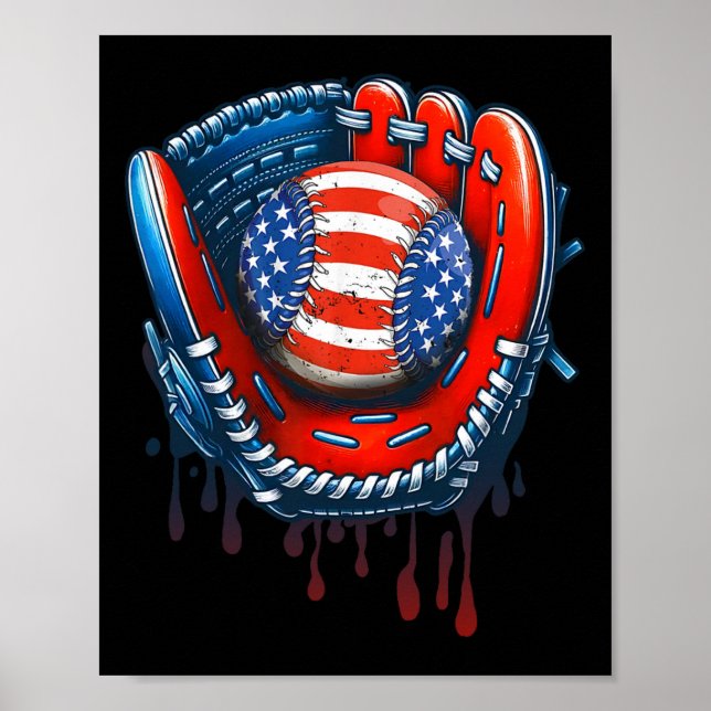 Baseball Drip Ice Cream Sprinkles 4th Of July Base Poster (Front)