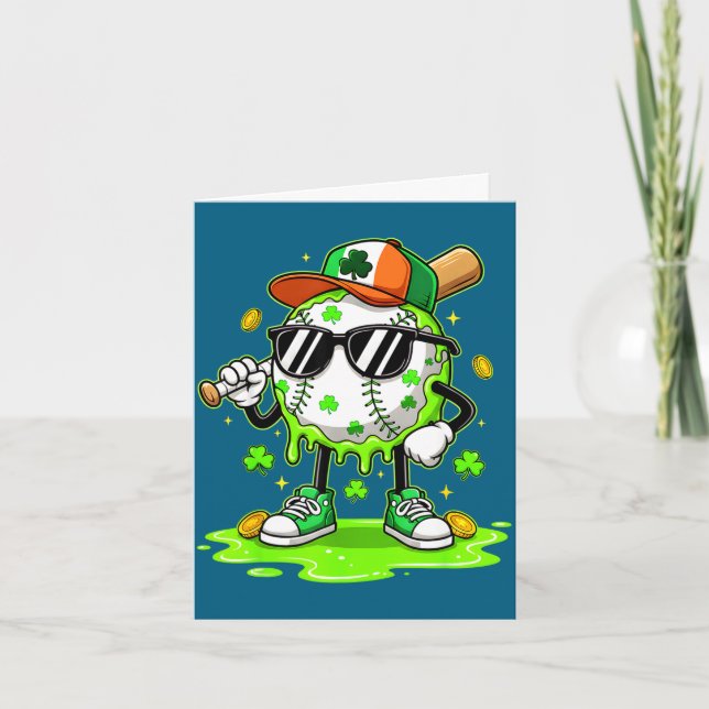 Baseball drip ice cream st patrick’s day for youth card (Front)