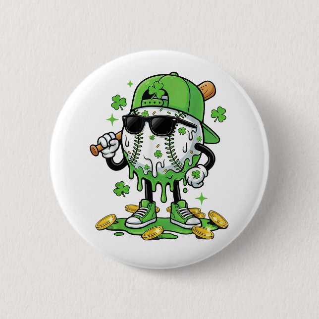 Baseball Drip Ice Cream St Patricks Day 6 Cm Round Badge (Front)
