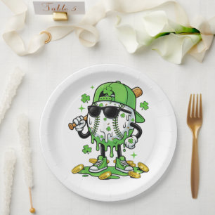 Baseball Drip Ice Cream St Patricks Day Paper Plate
