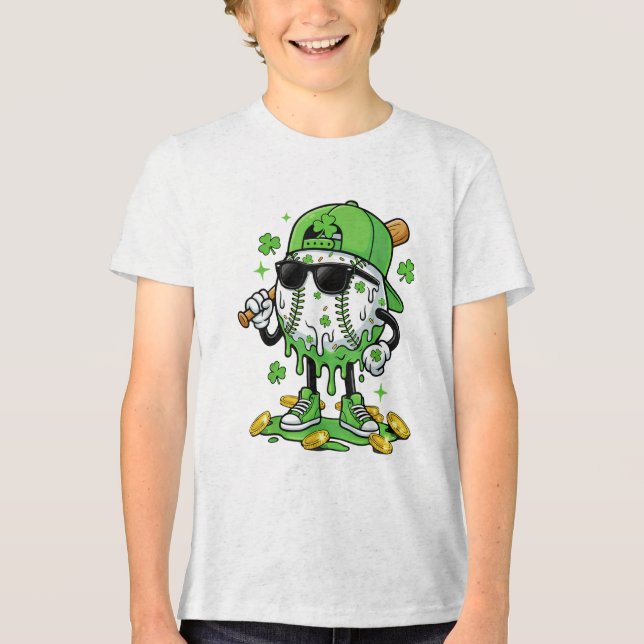 Baseball Drip Ice Cream St Patricks Day Tri-Blend Shirt (Front)