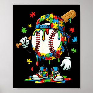 Baseball Drip Icecream Sport Autism Awareness Men Poster