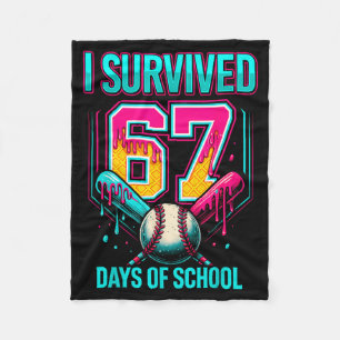 Baseball Drip Number 67 I Survived 67 Days Of Scho Fleece Blanket