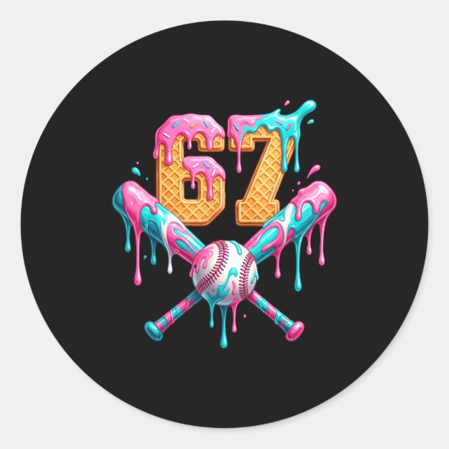 Baseball Drip Number 67 Player  Classic Round Sticker (Front)