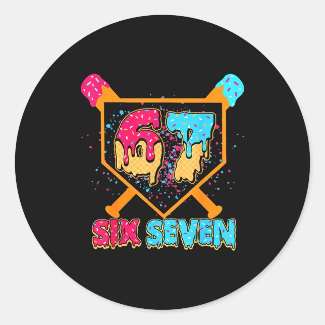 Baseball Drip Number 67 Player Or 67th Birthday Bo Classic Round Sticker (Front)