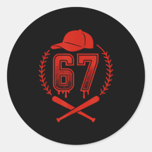 Baseball Drip Number 67 Player Or 67th Birthday  Classic Round Sticker