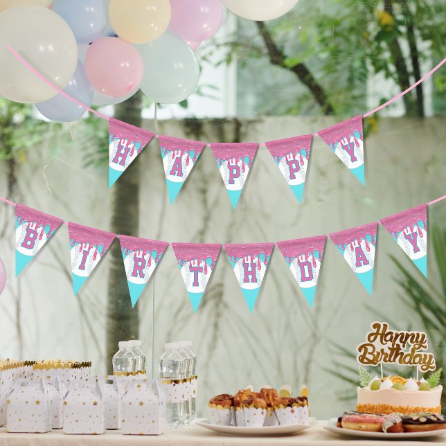 Baseball Drip Pennant Happy Birthday Bunting (Baseball drip triangle pennant bunting flags
)