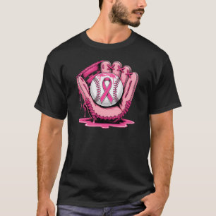 Baseball Drip Pink Breast Cancer Awareness Support T-Shirt