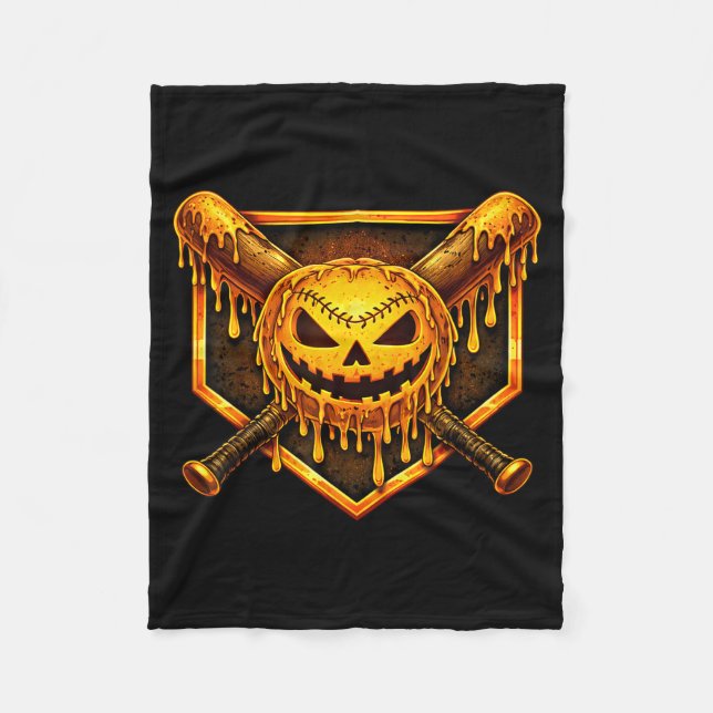 Baseball drip pumpkin spooky ghost halloween boys fleece blanket (Front)