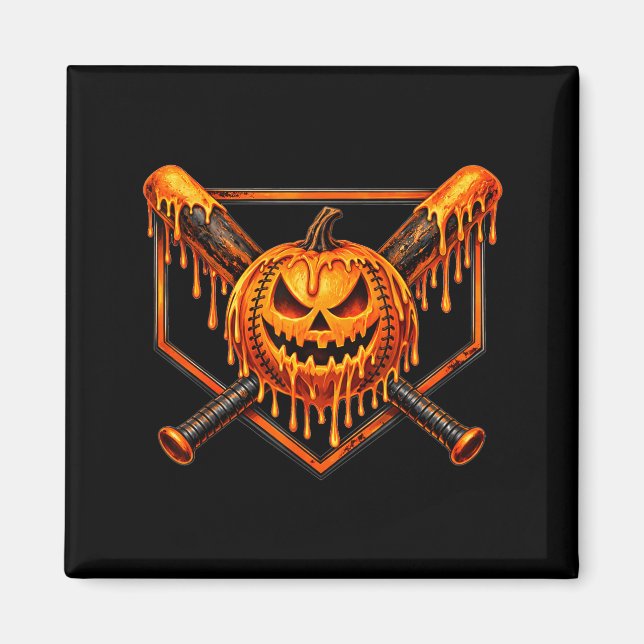Baseball drip pumpkin spooky ghost halloween boys magnet (Front)
