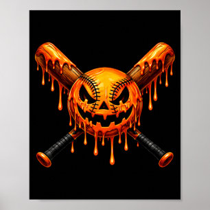 Baseball drip pumpkin spooky ghost halloween boys poster