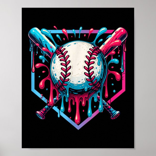 Baseball Dripping Ice Cream Drip Youth Boys Baseba Poster (Front)