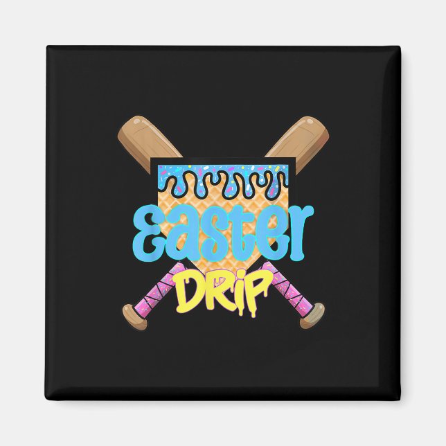 Baseball Easter Home Plate Bat Ice Cream Drip Happ Magnet (Front)