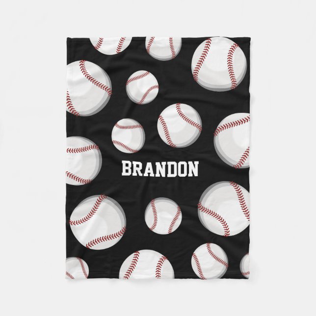 Baseball Fan Custom Name Black Fleece Blanket (Front)