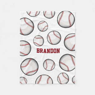 Baseball Fan Custom Name White Fleece Blanket