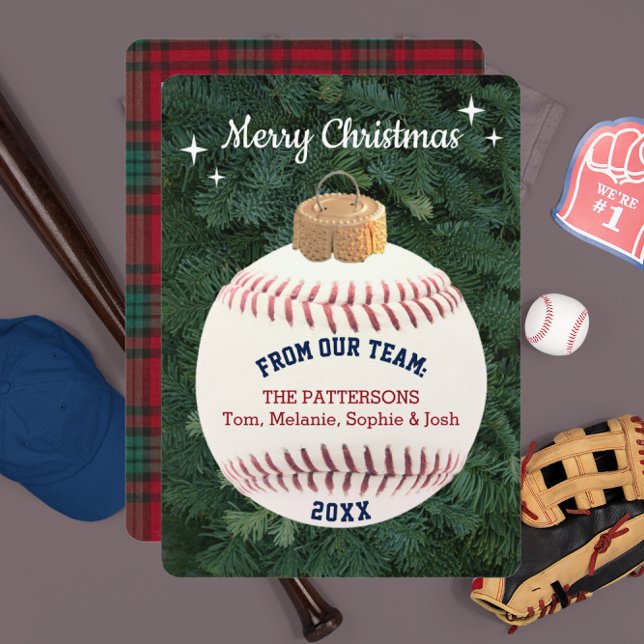 Baseball Fan Ornament Personalised Christmas Card (Creator Uploaded)