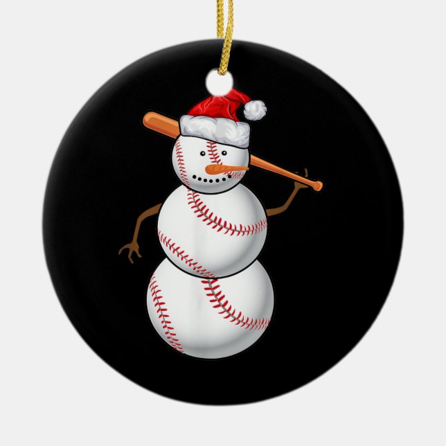 Baseball Fan Snowman Funny Christmas For men Ceramic Tree Decoration (Front)