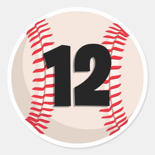 Baseball Favourite Number #12 Classic Round Sticker (Front)
