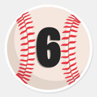 Baseball Favourite Number #6 Classic Round Sticker
