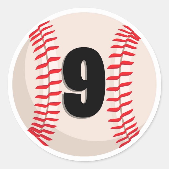 Baseball Favourite Number #9 Classic Round Sticker (Front)