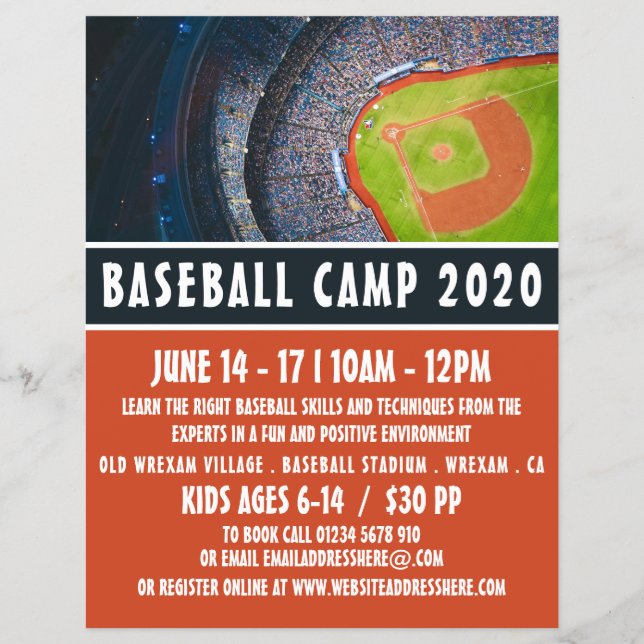 Baseball Field, Baseball Camp Advertising Flyer (Front)