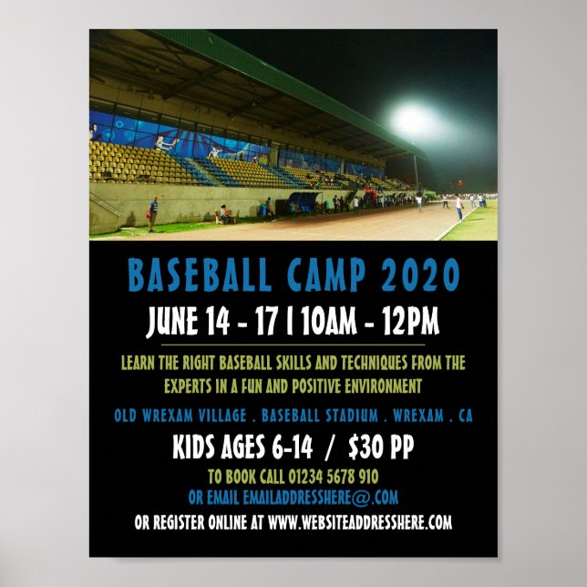 Baseball Field Landscape, Baseball Camp Advert Poster (Front)