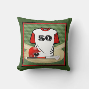 Baseball Field Red Jersey Custom Number Cushion