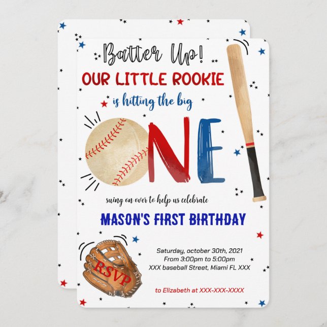 Baseball First Birthday Invitation (Front/Back)