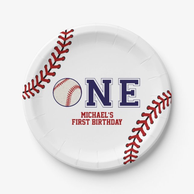 Baseball First Birthday Paper Plates (Front)