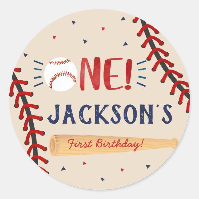 Baseball First Birthday Party Favour Stickers (Front)