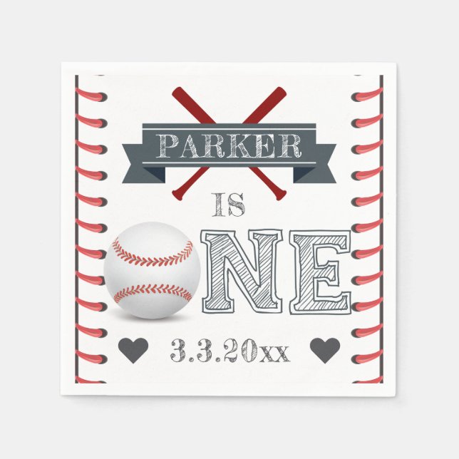 Baseball First Birthday Personalised Napkin (Front)