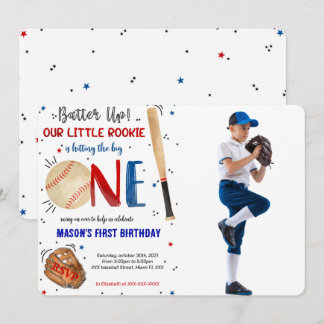 Baseball First Birthday Photo Invitation