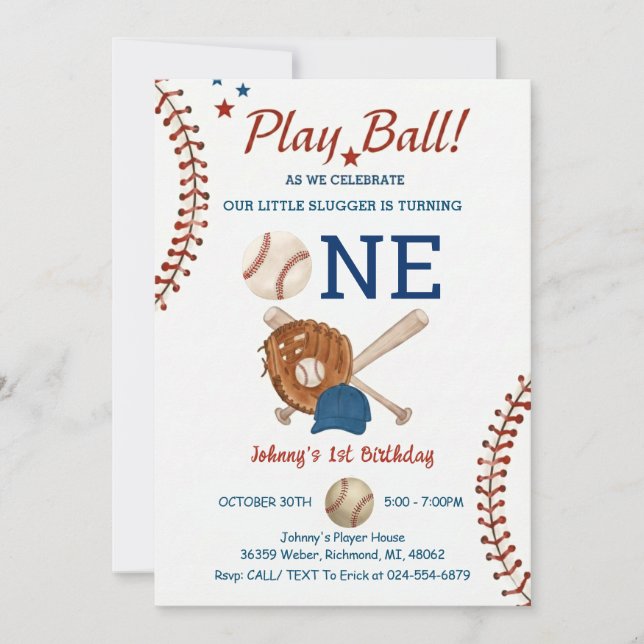 Baseball First Birthday Rookie of The year photo Invitation (Front)