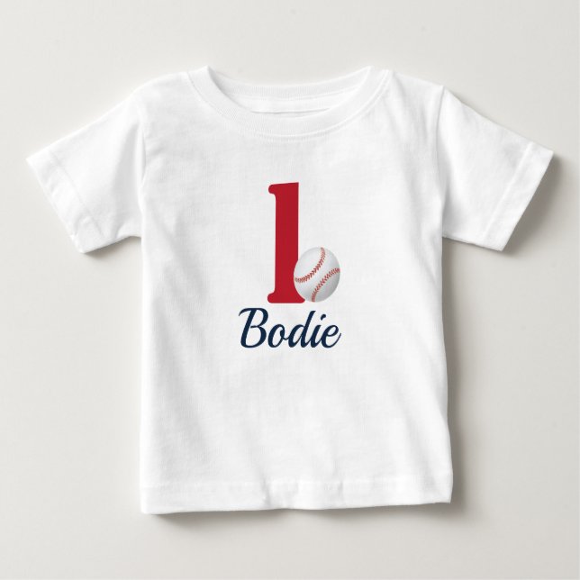 Baseball First Birthday Shirt with Number One- Red (Front)