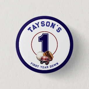 Baseball First Year Down 1st Birthday 3 Cm Round Badge