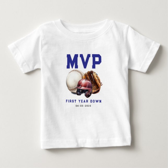 Baseball First Year Down 1st Birthday Baby T-Shirt (Front)
