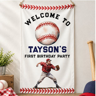 Baseball First Year Down 1st Birthday Banner