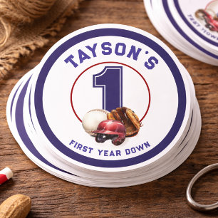 Baseball First Year Down 1st Birthday Classic Round Sticker