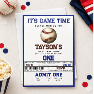 baseball First Year Down 1st Birthday Invitation