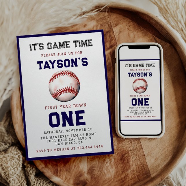Baseball First Year Down 1st Birthday  Invitation (Creator Uploaded)