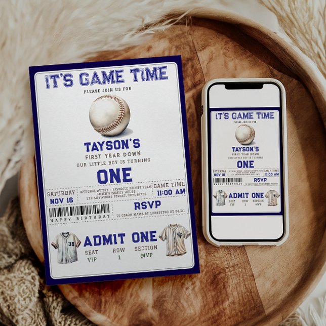 Baseball First Year Down 1st Birthday  Invitation (Creator Uploaded)