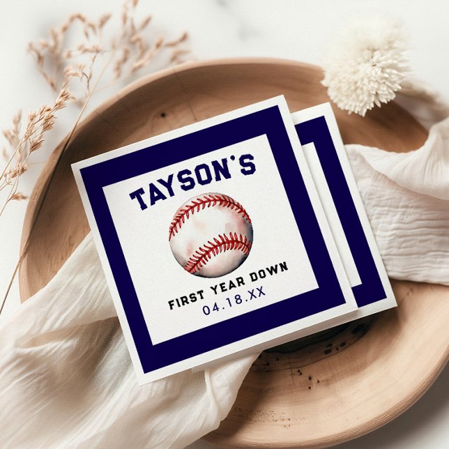 Baseball First Year Down 1st Birthday Napkin (Creator Uploaded)