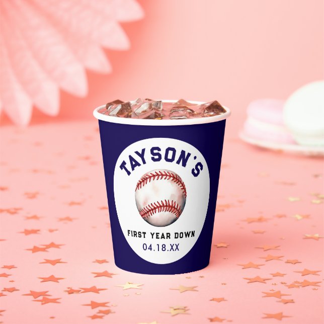 Baseball First Year Down 1st Birthday Paper Cups (Insitu)