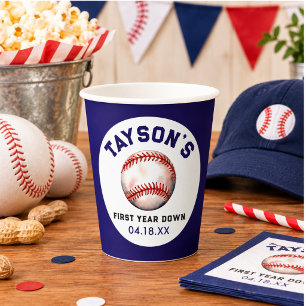 Baseball First Year Down 1st Birthday Paper Cups