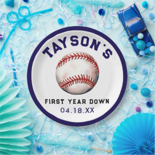 Baseball First Year Down 1st Birthday Paper Plate