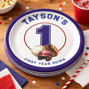 Baseball First Year Down 1st Birthday Paper Plate